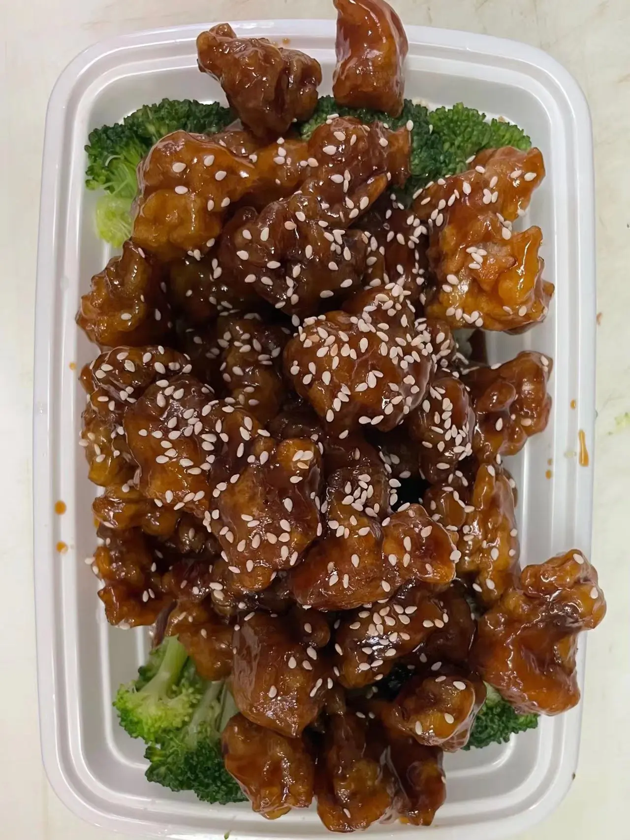 Sesame glazed pork with broccoli at New Panda Restaurant, a Chinese Restaurant in Garner